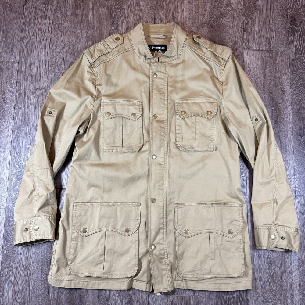 J Peterman Safari Field Barn Chore Coat Jacket Tan Khaki Men's Size Large